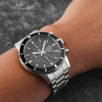Alba Active AM3957X1 Chronograph Men Black Patterned Dial Stainless Steel Strap