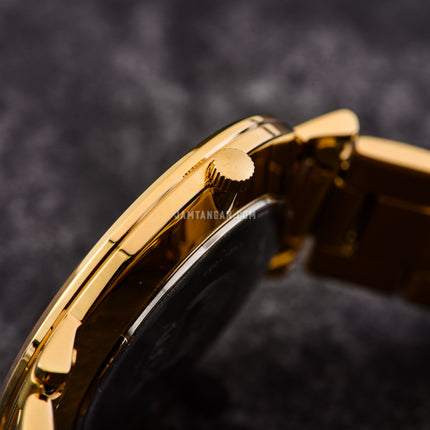 Alba Prestige AS9K08X1 Men White Pattern Dial Gold Stainless Steel Strap