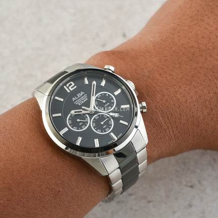 Alba AT3G09X1 Chronograph Men Black Dial Dual Tone Stainless Steel Strap