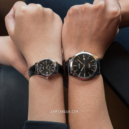 Alba AH7BN9X1_AS9R05X1 Couple Black Dial Black Leather Strap