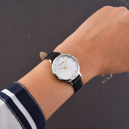 Alba Fashion ARX155X1 Ladies Silver White Dial Black Leather Strap