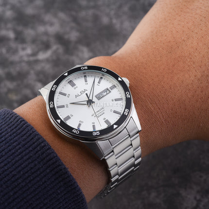 Alba Mechanical AL4599X1 Automatic Men Silver White Dial Stainless Steel Strap