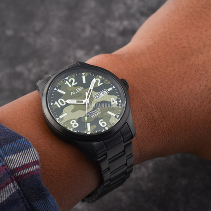 Alba Mechanical AL4313X1 Automatic Men Green Camouflage Dial Black Stainless Steel Strap