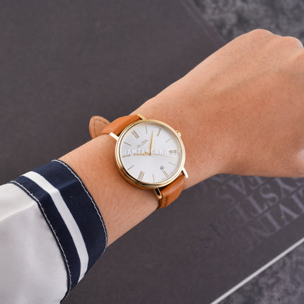 Alba Fashion AG8N90X1 Ladies Silver White Dial Brown Leather Strap