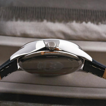 Alba Fashion AG8Q59X1 Ladies Silver White Dial Black Leather Strap
