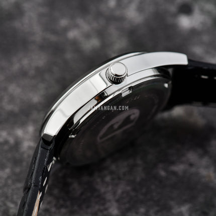 Alba Prestige AH7CG7X1 Ladies Silver White Dial Black Leather Strap