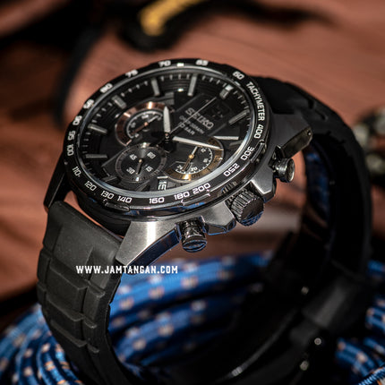 Seiko Chronograph SSB349P1 Neo Sport Black Dial Black Rubber Strap