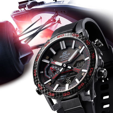 Casio Edifice ECB-2000PB-1ADF Men The Sospensione Digital Analog Black Dial Black Resin Band