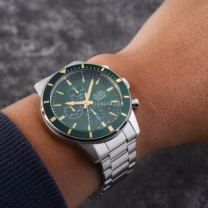 Alba Active AM3953X1 Chronograph Men Green Patterned Dial Stainless Steel Strap