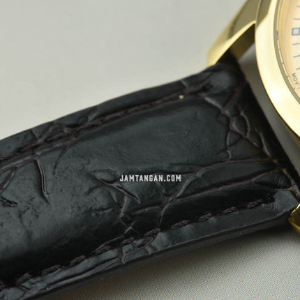 Alba AXND62X1 Men Gold Dial Gold Case Black Leather Strap