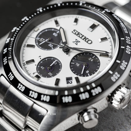 Seiko Prospex SSC813P1 Speedtimer SeiTona Panda Solar Chronograph White Dial Stainless Steel Strap
