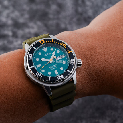 Alba Mechanical AL4249X1 Automatic Man Green Emerald Dial Green Army Rubber Strap