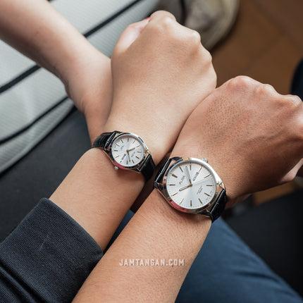 Alba AN8089X1_AJ6193X1 Couple Silver Dial Black Leather Strap