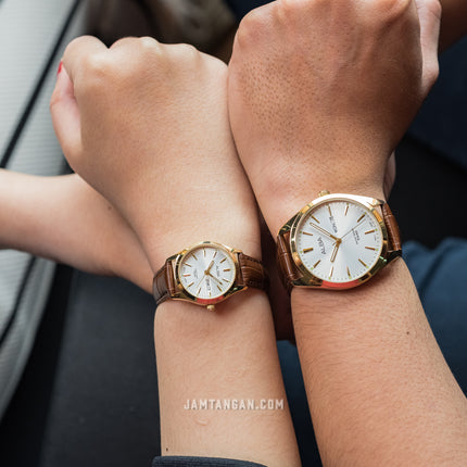 Alba AN8094X1_AJ6198X1 Couple Silver Dial Brown Leather Strap