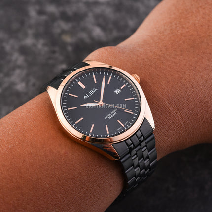 Alba Prestige AS9S04X1 Men Black Dial Black Stainless Steel Strap