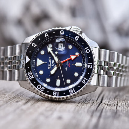 Seiko 5 Sports SSK003K1 SKX Sports Style GMT Batman Automatic Blue Dial Stainless Steel Strap