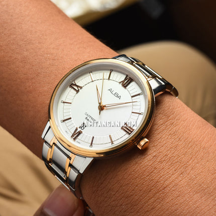 Alba AS9L22X1 Men Silver Patterned Dial Dual Tone Stainless Steel Strap