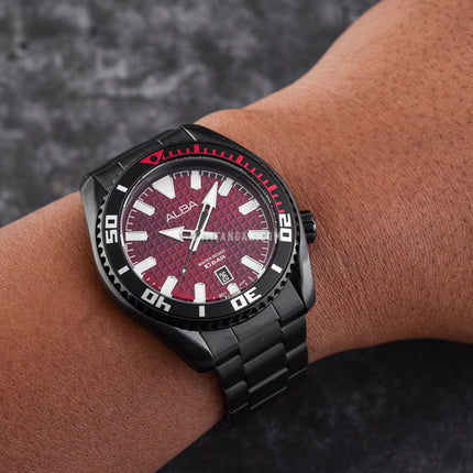 Alba AS9P37X1 Men Red Dial Black Stainless Steel Strap