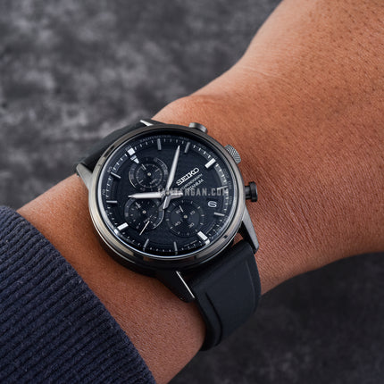 Seiko Chronograph SSB393P1 Titanium Discover More Black Dial Black Silicone Strap