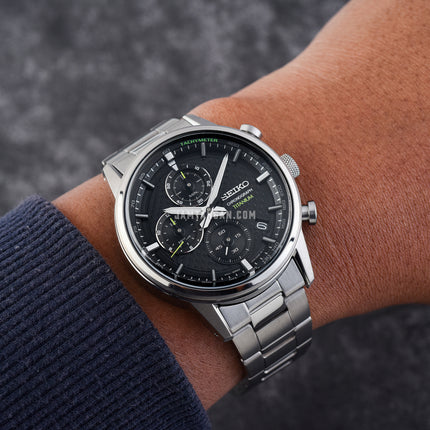 Seiko Chronograph SSB389P1 Discover More Black Dial Titanium Strap