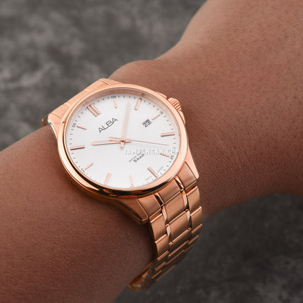 Alba Prestige AS9L30X1 Men Silver Dial Rose Gold Stainless Steel Strap