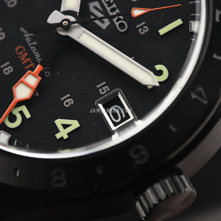 Seiko 5 Sports SSK025K1 GMT Field Street Style Deception Black Dial Black Leather Strap