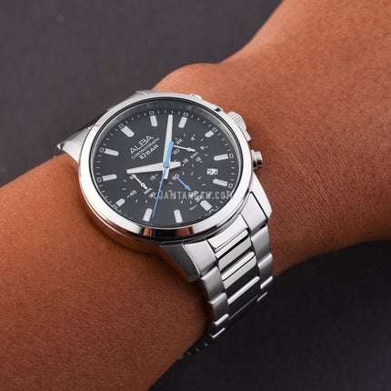 Alba Active AT3J57X1 Men Chronograph Black Dial Stainless Steel Strap