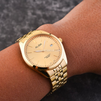 Alba Prestige AS9S08X1 Men Gilt Dial Gold Stainless Steel Strap