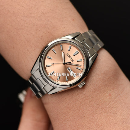Seiko SUR351P1 Ladies Orange Salmon Dial Stainless Steel Strap