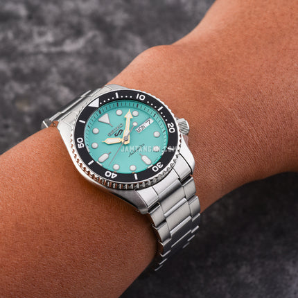 Seiko 5 Sports SRPK33K1 5KX Midi SKX Sports Style Baby Blue Dial Stainless Steel Strap