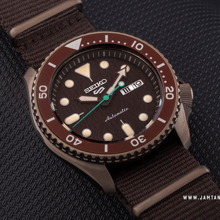 Seiko 5 Sports SRPD85K1 5KX Chocolate SKX Sports Style Automatic Brown Dial Brown Nylon Strap