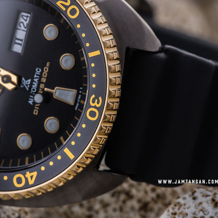 Seiko Prospex SRPD46K1 Black Turtle Gold Ring Edition Automatic Black Dial Black Rubber Strap 