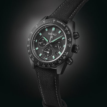 Seiko Prospex SSC923P1 SeiTona Speedtimer Black Series Night Vision Black Dial Black Nylon Strap