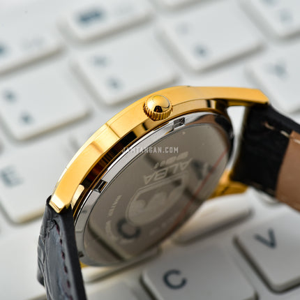 Alba AXHL64X1 Men Gold Dial Black Leather Strap