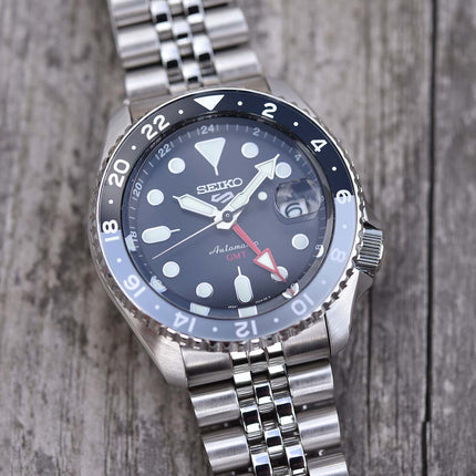 Seiko 5 Sports SSK001K1 SKX Sports Style GMT Black Grape Automatic Black Dial Stainless Steel Strap