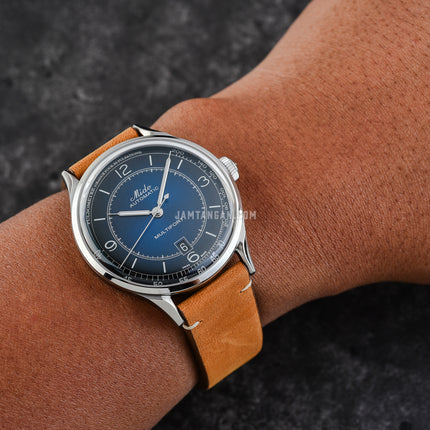 MIDO Multifort M040.407.16.040.00 Patrimony Automatic Blue Dial Brown Patina Leather Strap