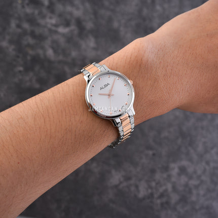 Alba Fashion ARX145X1 Ladies Silver White Dial Dual Tone Stainless Steel Strap