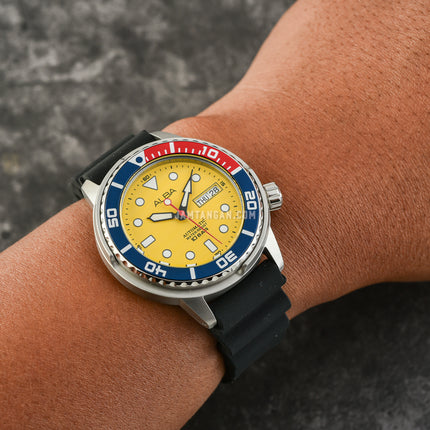 Alba AL4615X1 Automatic Men Yellow Patterned Dial Black SilIicone Strap