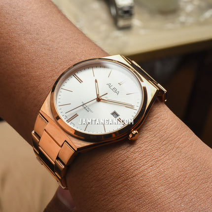 Alba Prestige AS9H96X1 Men Silver Dial Rose Gold Stainless Steel Strap