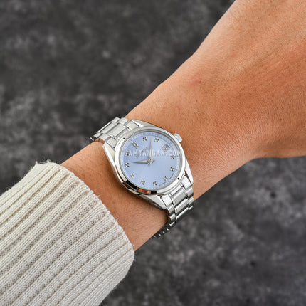 Seiko Ladies SUR581P1 Discover More Crystal Blue Dial Stainless Steel Strap