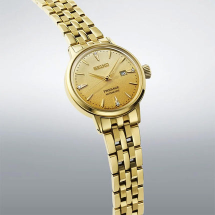 Seiko Presage SRE018J1 Cocktail Time Eggnog Diamond-Set Gold Stainless Steel Strap