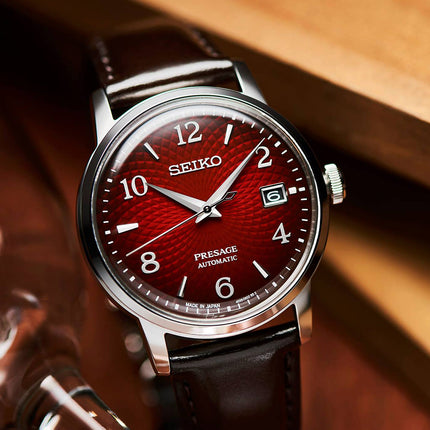 Seiko Presage SRPE41J1 Cocktail Negroni Red Dial Dark Red-Brown Leather Strap