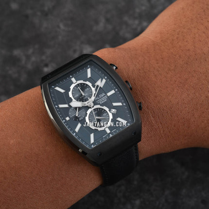 Alba AM3999X1 Men Chronograph Black Dial Black Leather Strap