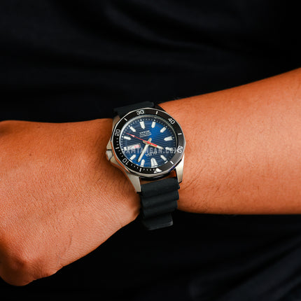 Alba Mechanical AL4465X1 Automatic Men Blue Patterned Dial Black Silicone Strap