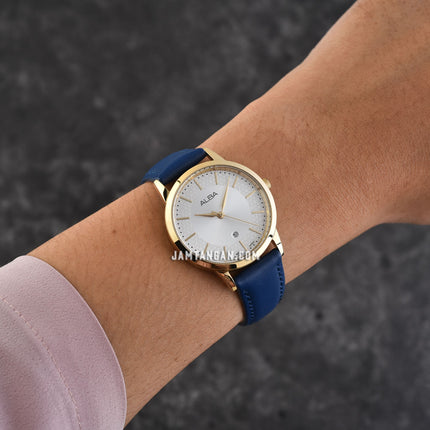 Alba AH7DJ4X1 Ladies Silver Dial Blue Leather Strap