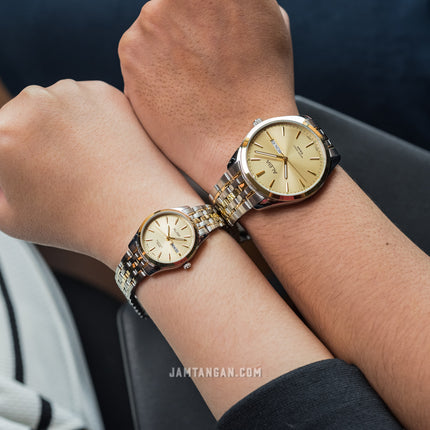 Alba AN8080X1_AJ6184X1 Couple Gold Dial Dual Tone Stainless Steel Strap