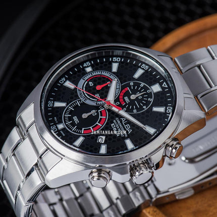 Alba Active AM3875X1 Chronograph Men Black Patterned Dial Stainless Steel Strap