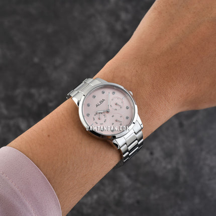 Alba AP6729X1 Ladies Multifunction Pink Dial Stainless Steel Strap