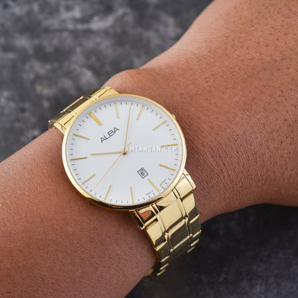 Alba AG8H12X1 Men White Dial Gold Stainless Steel Strap