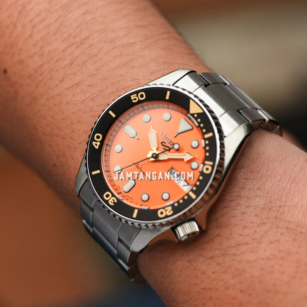 Seiko 5 Sports SRPK35K1 5KX Midi SKX Sports Style Orange Dial Stainless Steel Strap